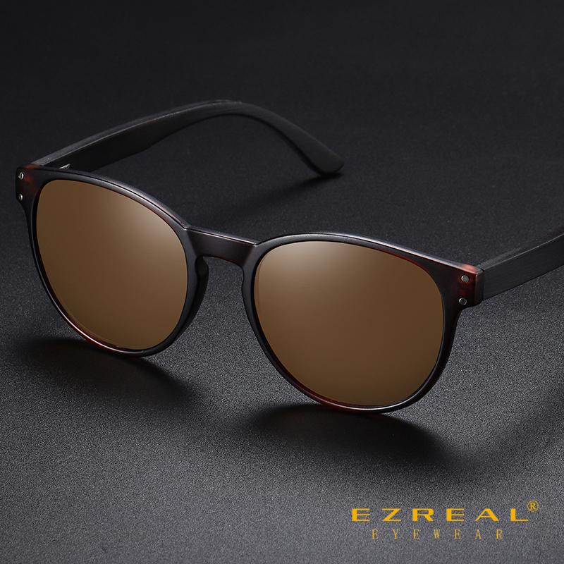 

EZREAL Polarized Sunglasses Men Women S5091 Brand Wooden Sunglasses Women Round frame Classic