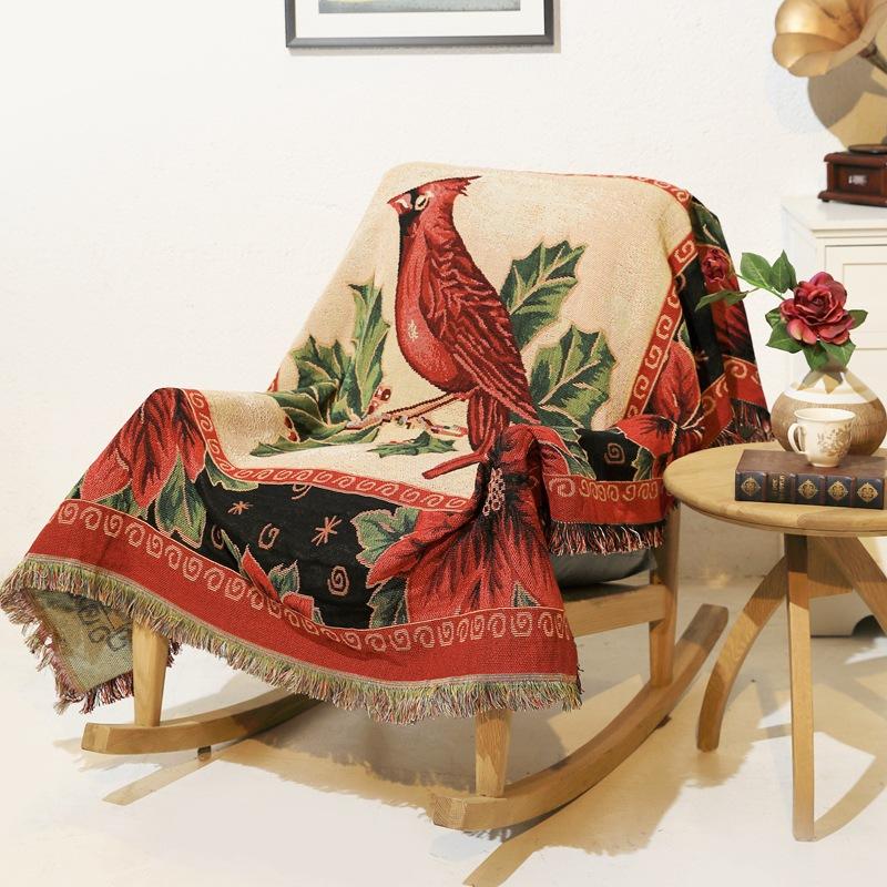 

Red Bird Pattern Knitted Jacquard Thread Blanket Throw Camping Sofa Covers High Quality Blanket Travel Plane 130*160cm