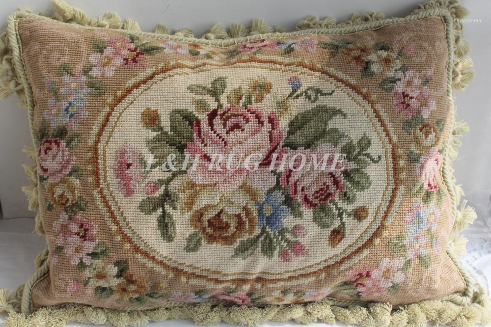 

Free Shipping 10K 14"x20" Needlepoint woolen cushion handmade woolen pillow with 100% New Zealand Wool Cushion cover1, Red color