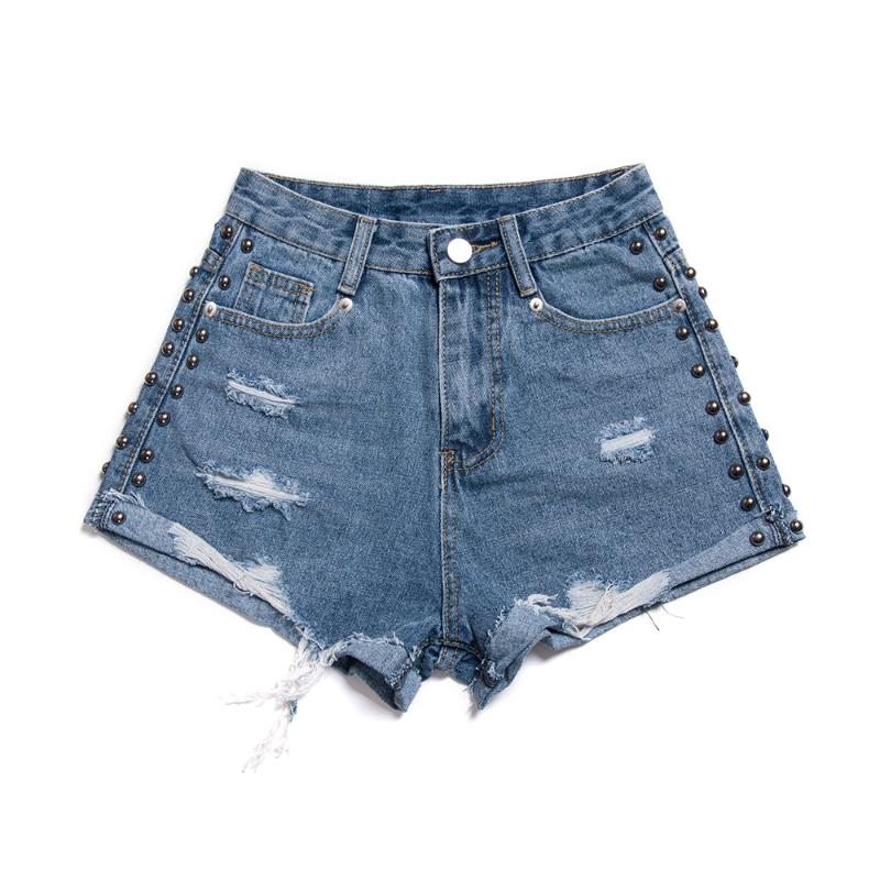 

short denim women shorts summer new high waist solid beaded sexy club style female shorts top quality, Black