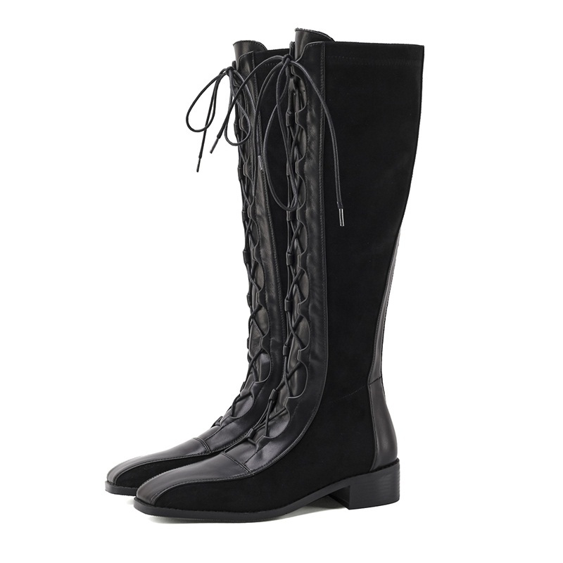 

2021 New Women Cross Tied to Knee Sexy Winter Long High Heels Woman Genuine Leather Warm Boots 1rgc, Black