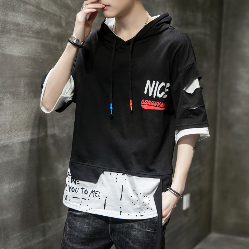 

2021 New Summer Short Black Black-red Hoodie Hip Hop Punk Pullover Streetwear Fashion Clothes WQNW, W20602 a