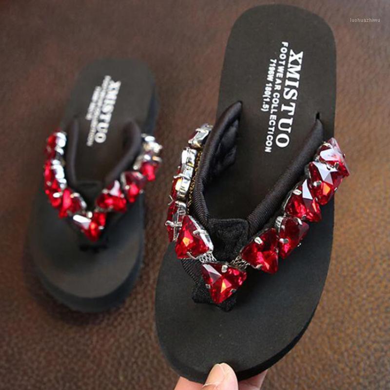 

Shoes girl Summer new fashion Triangle rhinestone Clip Toe Sandals Children slippers Parent-child Beach Slipper Flip Flops sh2611, Black