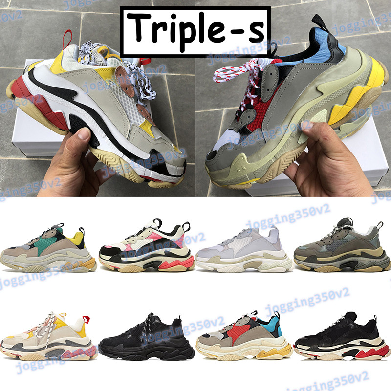 

Triple-s fashion dad shoes men women beige green yellow triple black red pink grey white casual mens stylist platform sneaker, 08. black pink