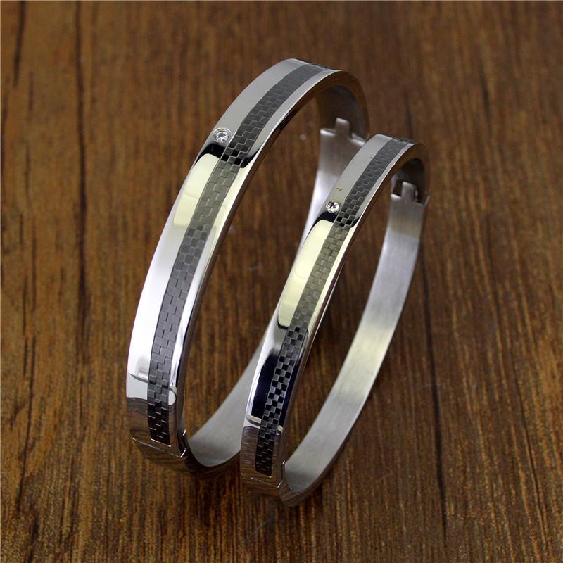 

Vintage Black Color Multi Grid Couple Bracelets For Women Luxury Designs Stainless Steel Men Bangles With Cubic Zirconia Jewelry