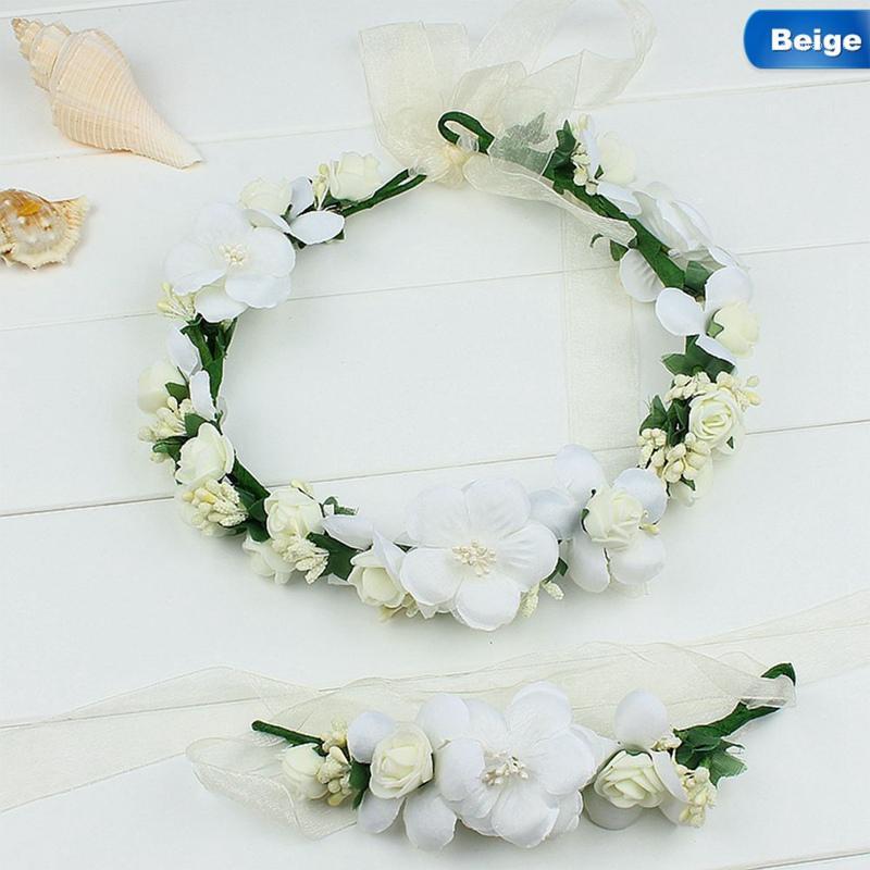 

Bridal Rose Wreath Garland Floral Garland Hair Accessories Bridal Foam Crown Women Girl Artificial Flower Hairband Bracelet Set1, Wt