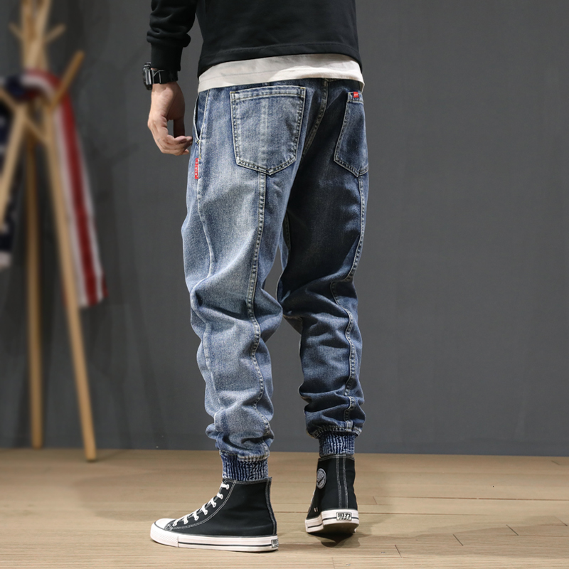 

2021 New Japanese Vintage Fashion Fit Spliced Designer Denim Pants Homme Joggers Streetwear Hip Hop Men 8kq7, Blue