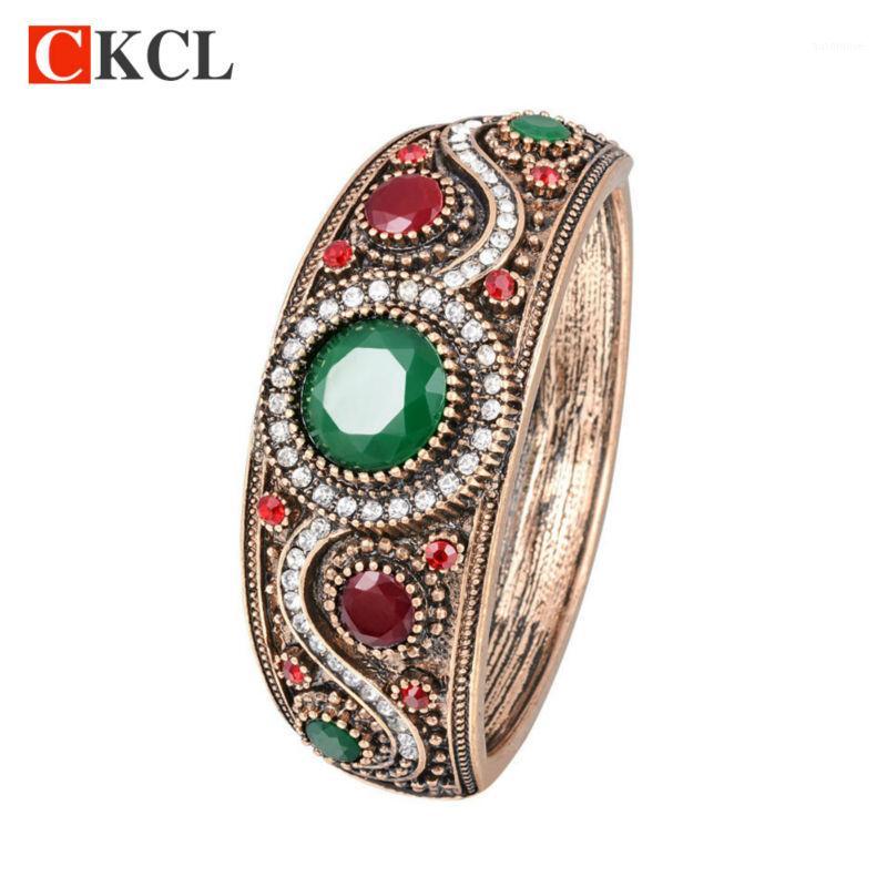 

2020 New Vintage Antique Gold Color Big Bangles Full Green Red Acrylic Crystal Cuff Bracelets For Women Turkish Green Bangles1