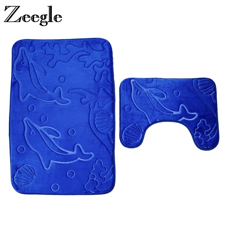 

Zeegle 2Pcs Bathroom Mat Set Embossing Flannel Floor Rug Bathroom Carpet Bath Rugs Non-slip Mat For Toilet Foot Rug