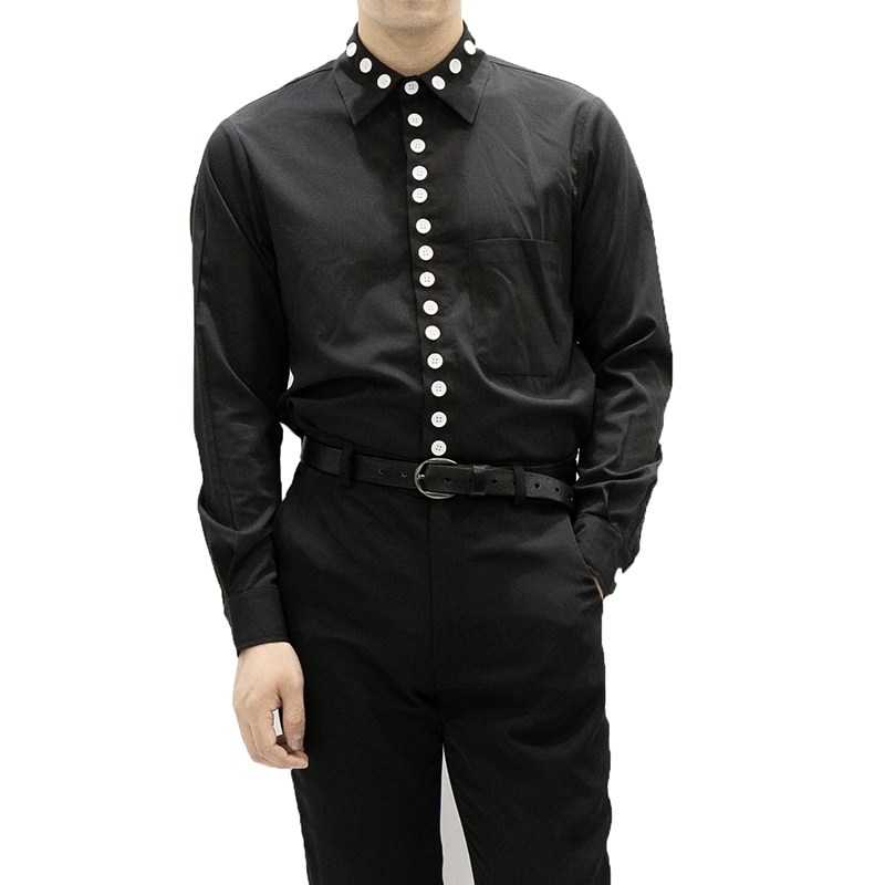 

2021 New -6xl!!! Simple Men' Shirt Thin, Multi-button, Black Embroidered Figure. ZMAA