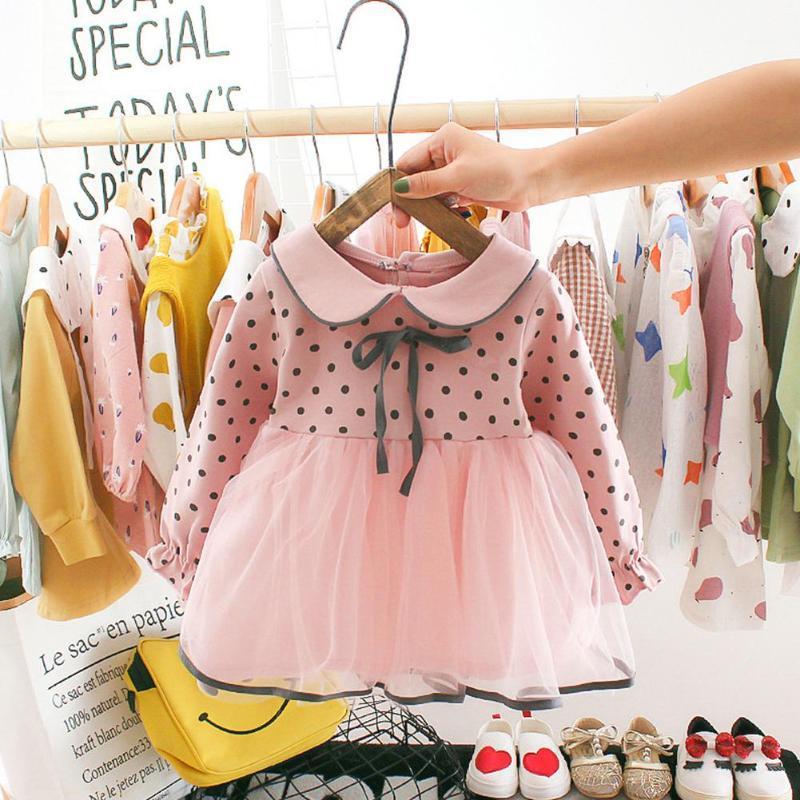 

Kuulee Toddler Baby Girls Mesh Dress Long Sleeves and Lapel Dress with Dots Decorated1, Pink