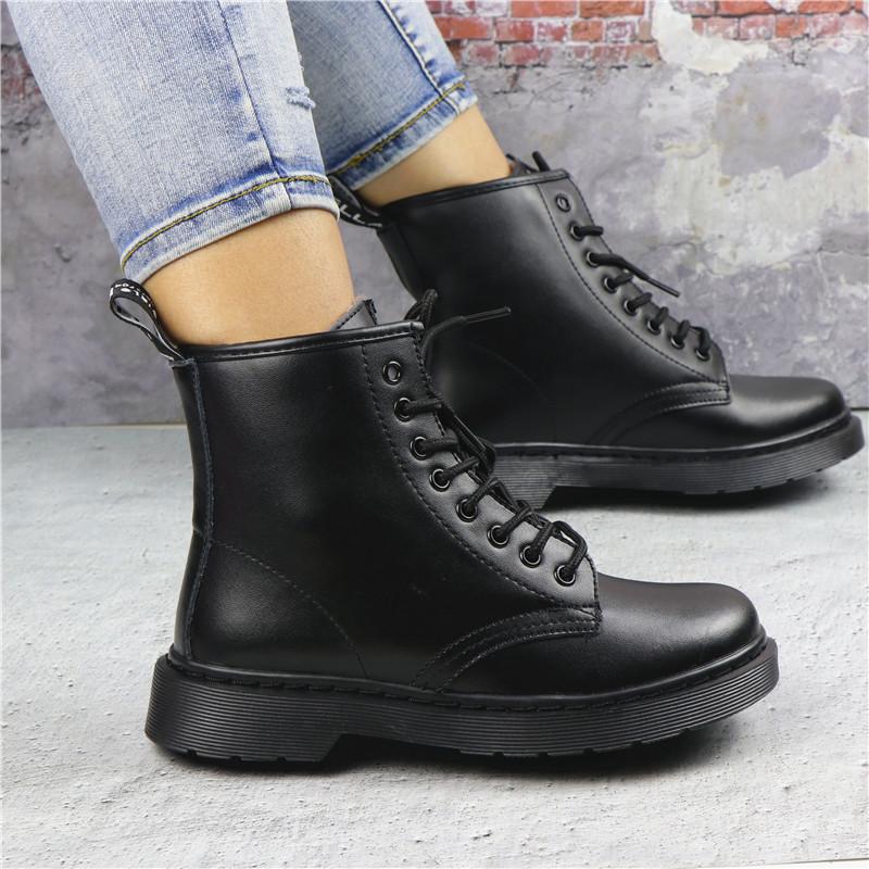 

Winter Ankle Boots Women Motorcycle Boots Genuine Leather Platform Shoes Fur Botas Lace Up Punk Botas De Mujer, Black