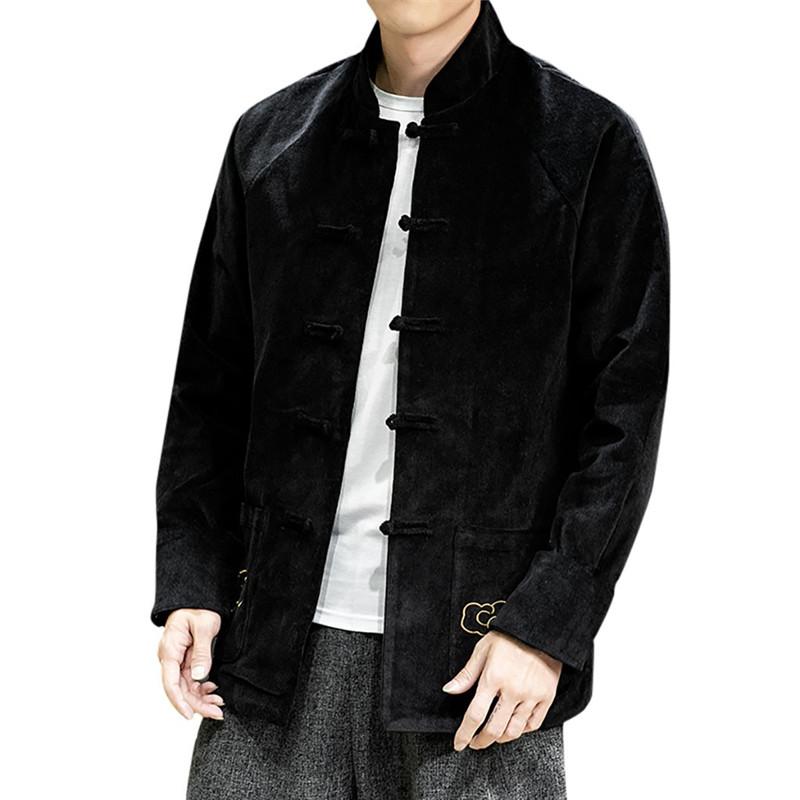 

New Mens Coat Winter Style Pure Colour Of Retro Corduroy Comfortable Coat Outdoor Working Clothes Top Costume Warm Sport Jacket, Black