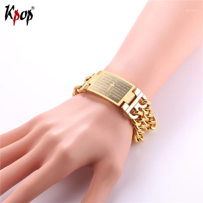 

Kpop Stainless Steel Bible Cross Adjustable Bracelets For Men New Fashion Gold/Black Color High Quality Jewelry Bracelet H27641