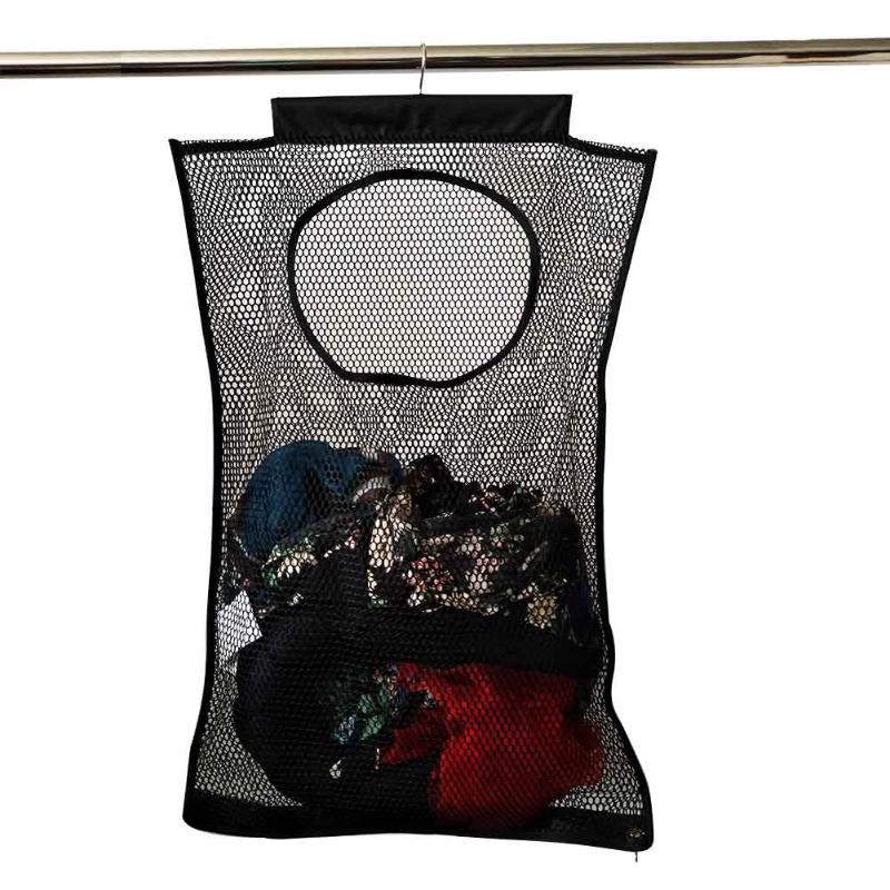 

Laundry Hamper Basket Home Bathroom Bedroom Over Door Cleaning Space Saving Portable Mesh Storage Bag Durable Folding Hanging