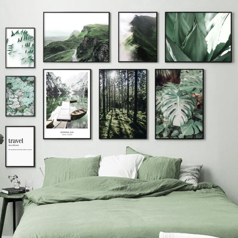 

Green Nature Art Forest Lake Boat Quotes Wall Art Canvas Painting Nordic Posters And Prints Wall Picturs For Living Room Decor