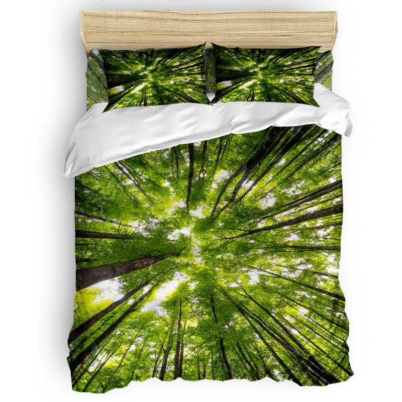 

Green Tree Forest 4 Pcs Comforter Cover Set 4 Piece Bedding Sets Quilt Bedding Set Polyester Fabric Machine Washable Black And, As pic