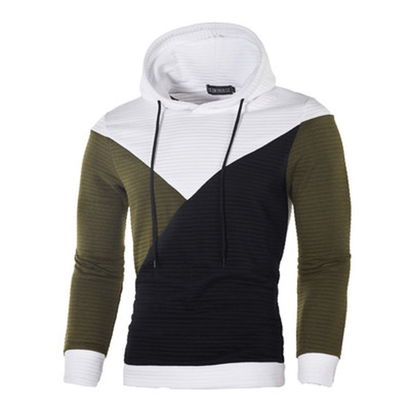 

Men's Stitched Contrast Pullover Hoodie Sports Loose Pullover Men's Brands Hip-hop Patchwork Stitching Hoodie Streetwear, Army