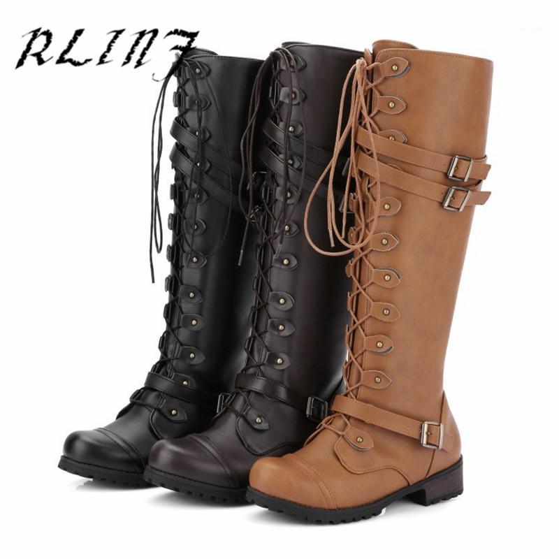 

RLINF Explosion Round Head Rivet Belt Buckle Square with Pu High Tube Women's Boots Shoes Boots Women Winter Women1, Black