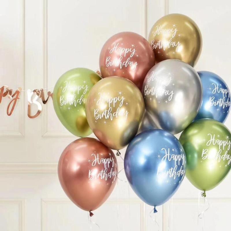 

10pcs 12inch Chrome metallic latex balloons happy birthday printed pattern ballon helium metal globos birthday party decorations1