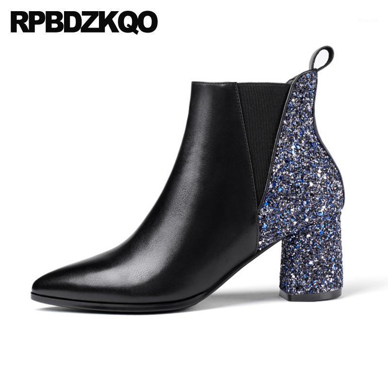 

high heel glitter big size sequin designer shoes women luxury 2020 winter ankle boots chunky black booties short 10 pointed toe1