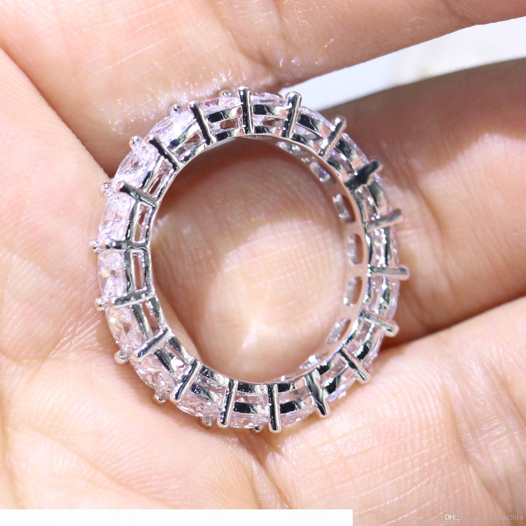 

Christmas present Jewelry Top Selling 925 Sterling Silver Cushion Shape White Topaz Cz Diamond Stack Full Eternity Women Wedding Band Rin