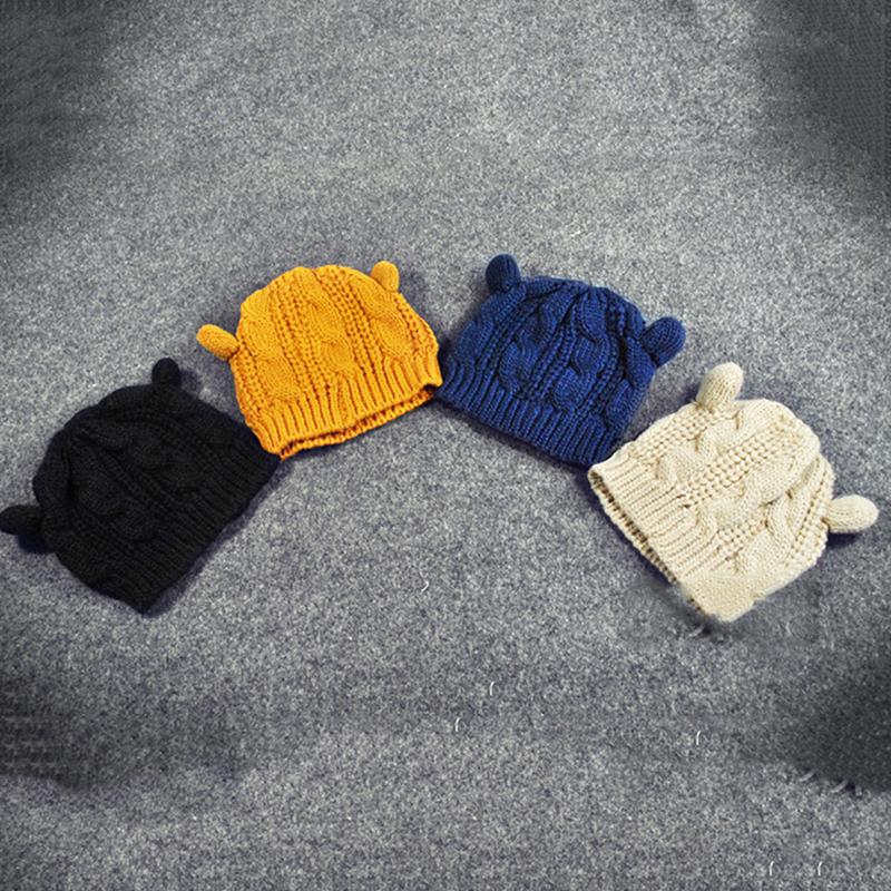 

1pc Hat Female Winter Caps Hats For Women Devil Horns Ear Cute Crochet Braided Knit Beanies Hat Warm Cap, Beige