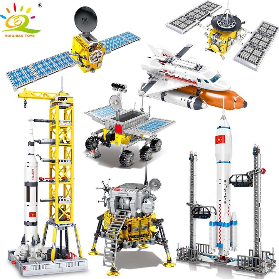 

HUIQIBAO Space Station Saturn V Rocket Building Blocks City Shuttle Satellite Astronaut Figure Man Bricks Set Children Toys Gift J1202