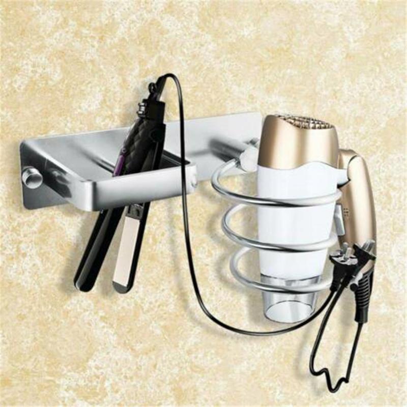 

Sliver Metal Wall Hair Dryer Holder Cupboard Straighteners Storage Stand Rack household storage rack accessories for bathroom19