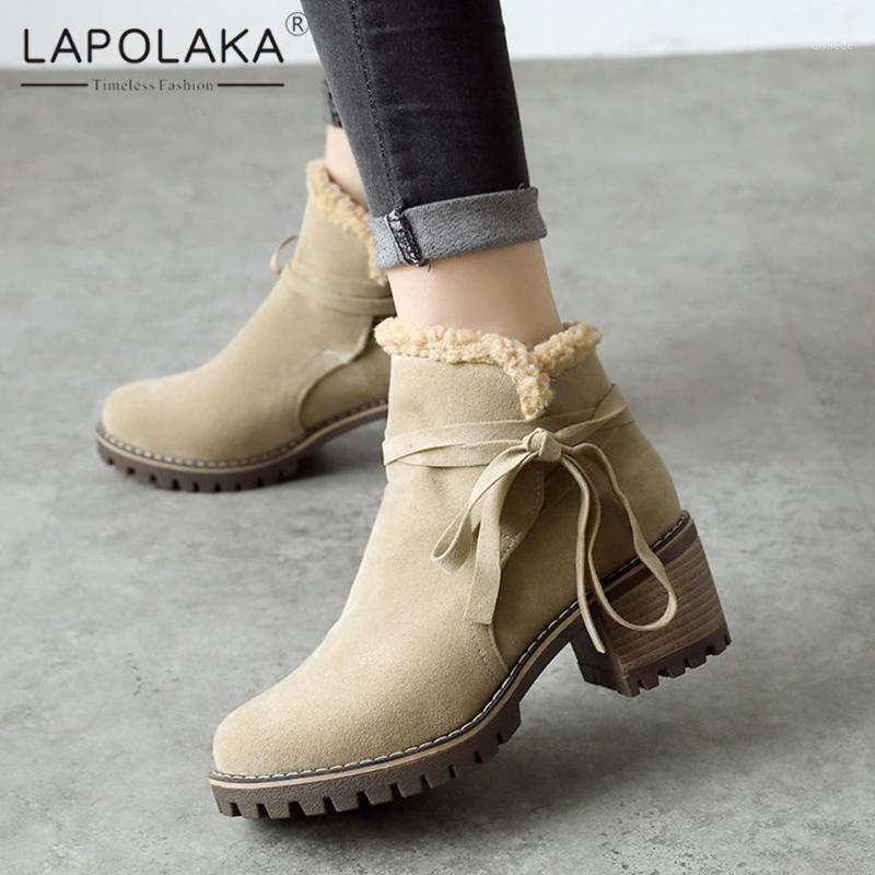 

Lapolaka 2021 New Fashion Large Size 43 Chunky Heels non-slip Comfy Work Booties Women Shoes Warm Fur Winter Plush Boot Ladies1, Black