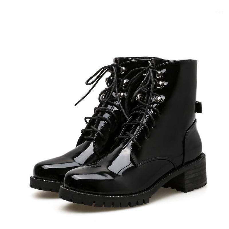 

Motorcycle Boots Women Shoes Punk Platform Thick Heel Ankle Boots Lace Up Lady demonia Autumn Winter YMB275-11, Black