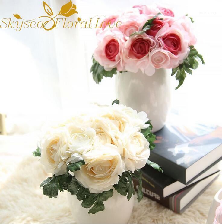 

Bridal bouquet artificial rose bouquet simulation flower wedding hotel home decor artificial flowers1, Light blue pink