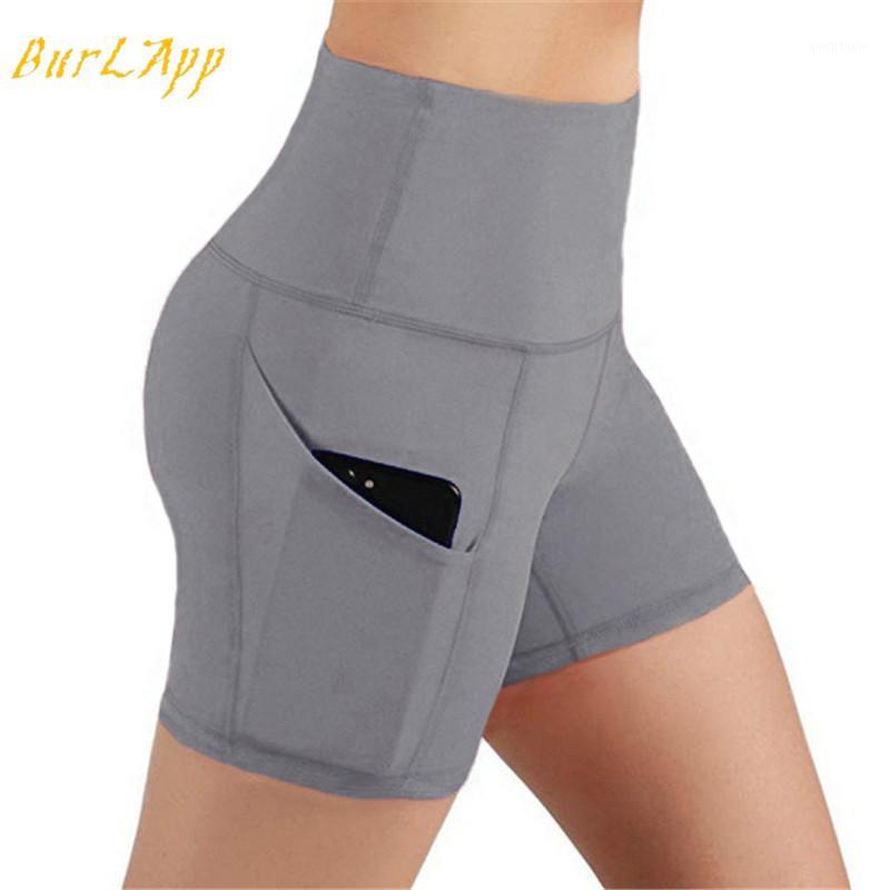 

High waist yoga shorts gothic oblique pocket running training sports tight fitness shorts women' leggings1, Brown
