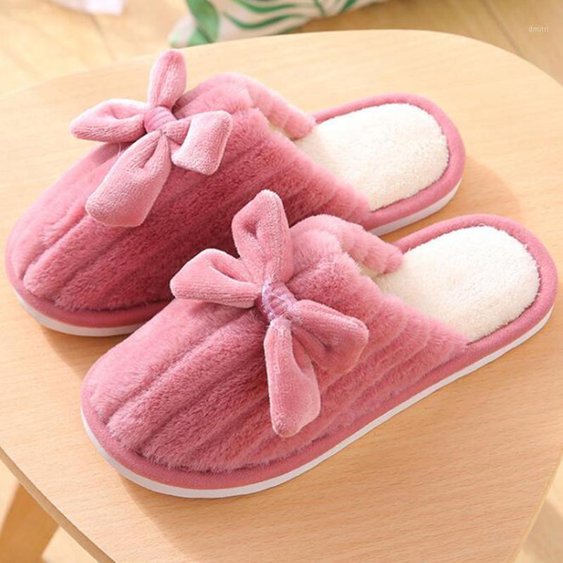 

Womens Slides Couples Bow Warm Non-slip Floor Home Slippers Indoor Plush slippers chaussure pantoffels dames 2020 s6101