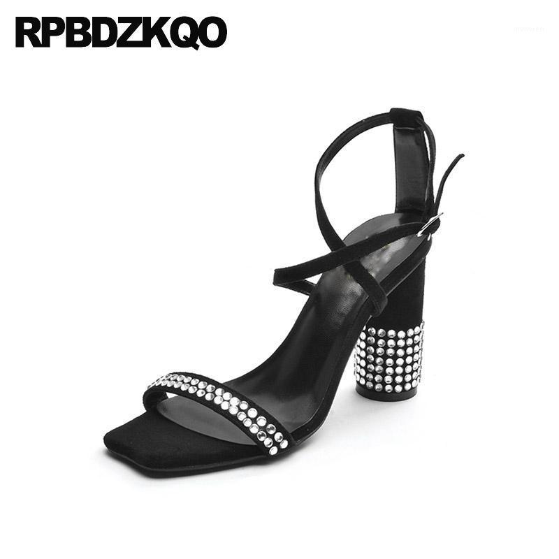 

Suede 2021 Shoes Embellished Crystal Chunky Rhinestone Jewel Nice Bling Sandals Block Black Women Open Toe Heels Diamond Pumps1