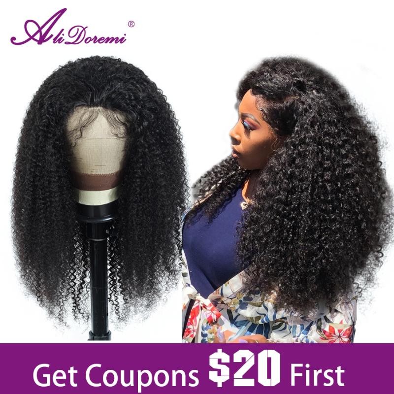 

Alidoremi Afro Kinky Curly Wig Lace closure Human Hair Wigs Remy Brazilian Hair 4x4 13x4 Wig Pre Plucked With Baby, 4x4 lace closure