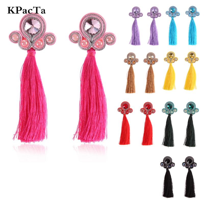 

KPacTa Fashion Soutache Handmade Long Tassel Earring Ethnic Jewelry Women Crystal Decoration Drop Earring Clothing Accessories