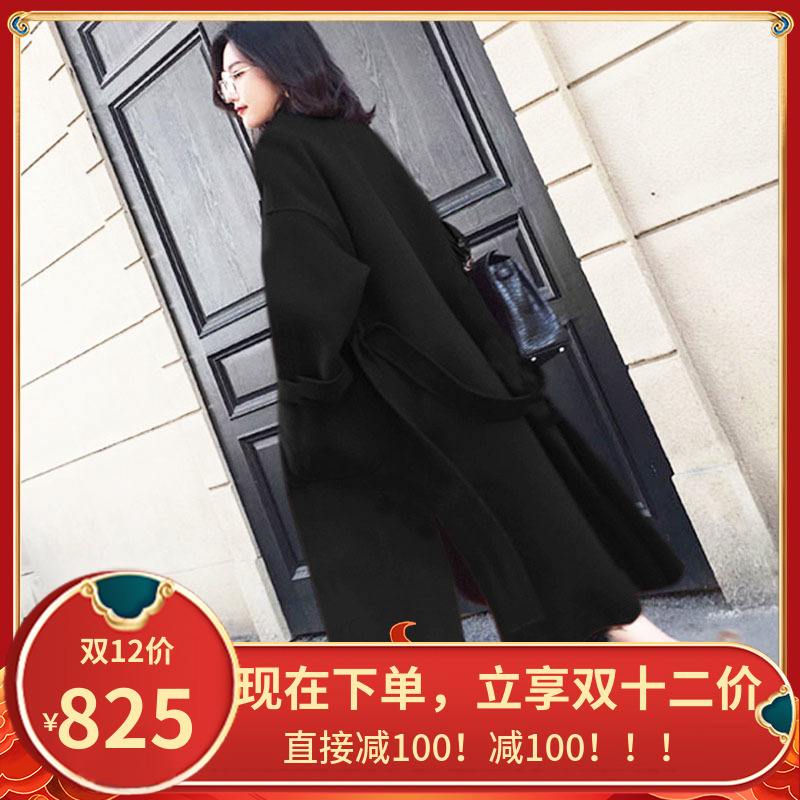 

Black double sided cashmere women's middle and long fall / winter 2020 new style high end Korean loose woolen coat