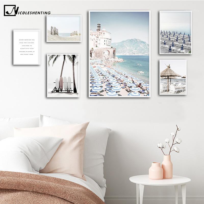 

Italy Amalfi Coast Umbrella Poster Nature Landscape Print Sea Beach Surfboard Canvas Art Painting Seascape Picture Wall Decor1