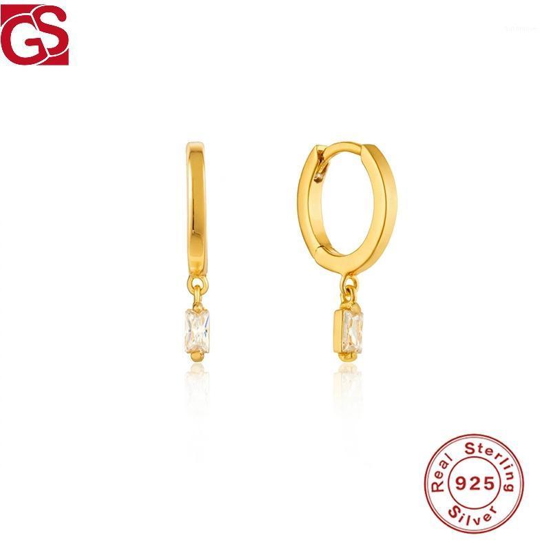

GS Sterling 925 Silver Brincos Womens Hoop Earrings New Fashion Rectangle Zircon Pendientes Women Fine Jewel Accessoires1