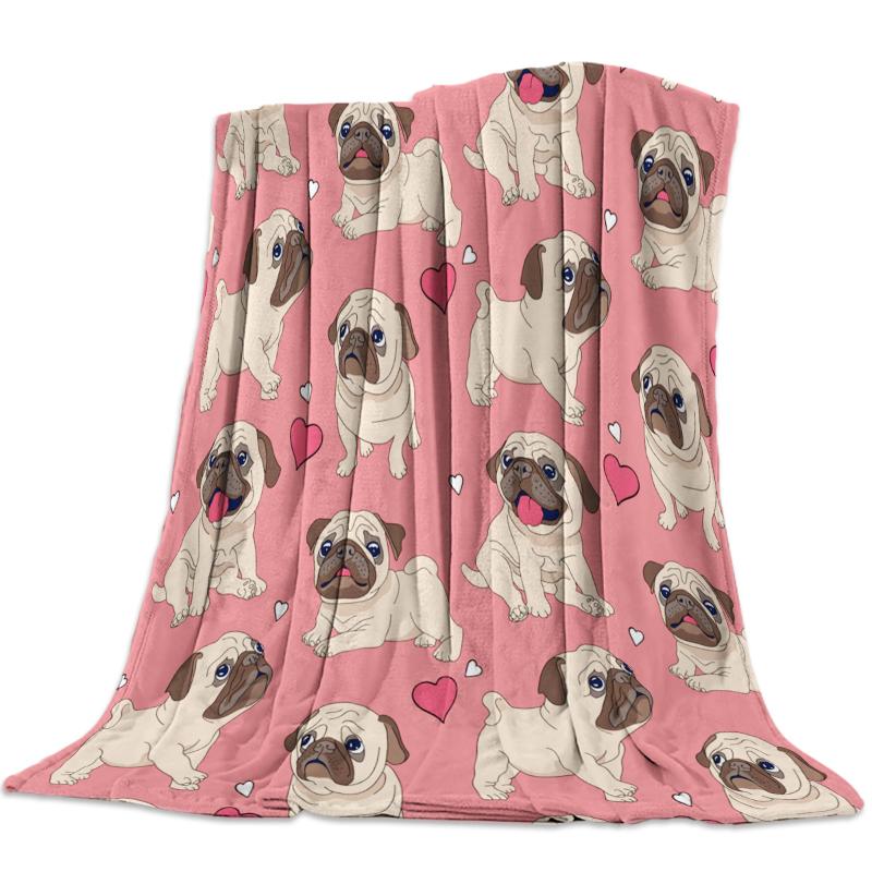 

Portable Soft Blanket Animal Pink Pug Love Throw Blanket Warm Sofa Bed Sheets Christmas Decorations For Home Blankets