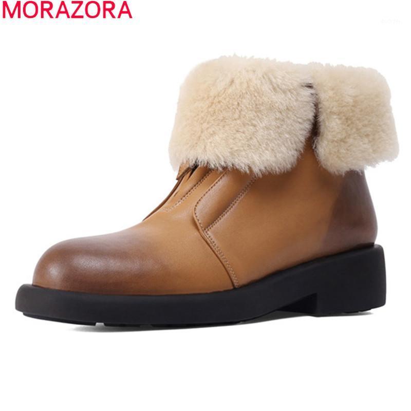 

MORAZORA 2021 Big Size 33-41 Women Boots Genuine Leather Boots Low Heel Square Toe Winter Keep Warm Ankle Black1, Black