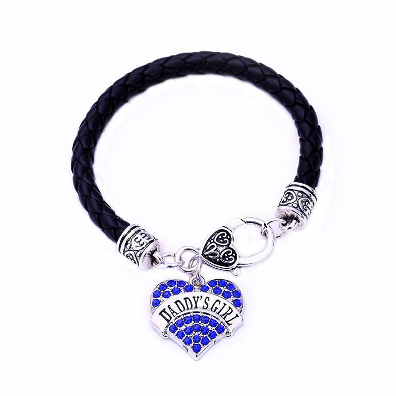 

New Arrival rhodium plated with sparkling crystals DADDY'S GIRL heart pendant bracelet rope chain