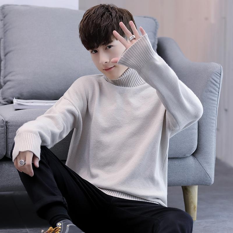 

Sweater Fall/Winter Men's Turtleneck Sweater Korean Slim Pure Color Knit Pullover Base Shirt Warm Top, Black