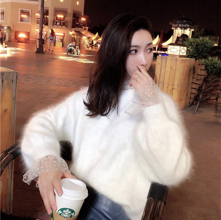 

2020 New 100% Mink Cashmere Sweater Women' Winter Angora Top Pullover Loose Knitting JNS025, White