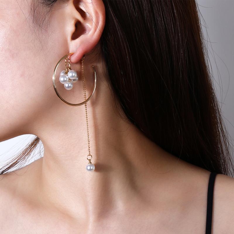

Gothletic Rhodium/Gold Color 45MM Thin Hoop Earrings With Pearl Cluster Minimalist Round Circle Earrings for Women Jewelry 2021