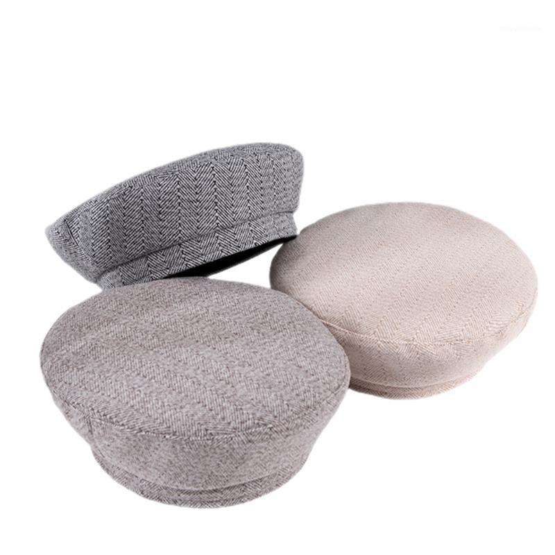 

Female Beret, Striped Felt Trilby Winter Cap Woolen Barret for Women, Gray/Camel/Beige1