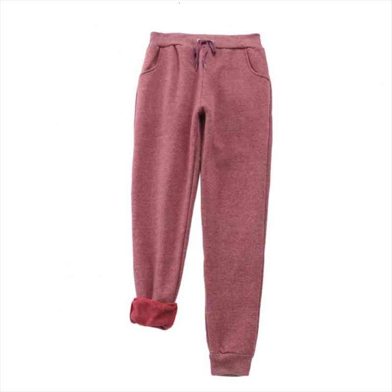 

sporty womens jeans pants high waist loose solid color drawstring ankle tied warm fleece pants trousers, Black;white