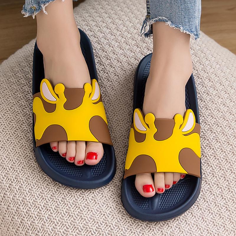 

Women Slippers Cartoon Non-Slip Bathroom Slippers Open Toe House Thick Sole Slide Sandals Men Couple Children Shoes, Black