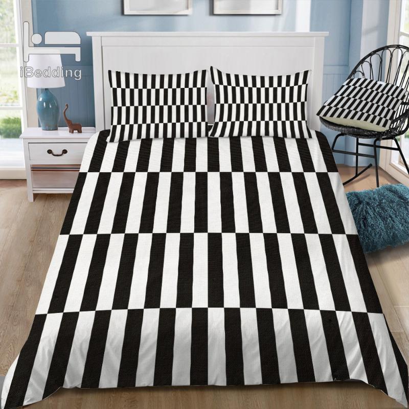 

Black and White Order 3D Bedding Set Printed Duvet Cover Set Queen King  Size